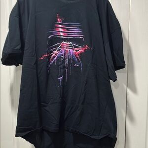 Black Graphic T-Shirt with Red and Purple Design